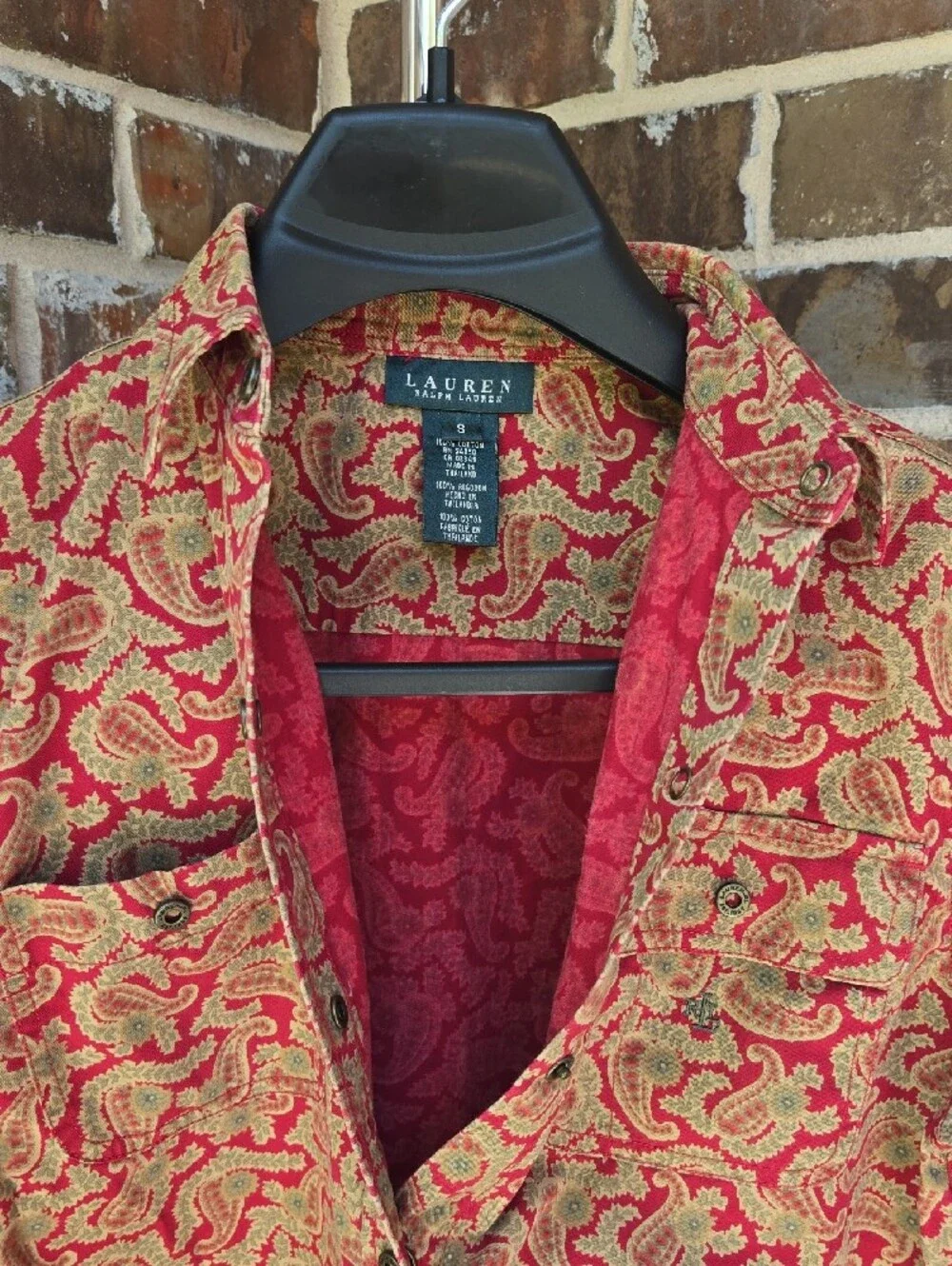 Ralph Lauren Red and Gold Paisley Button-Down Shirt - Picture 8 of 8